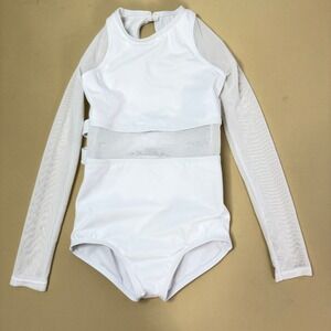 Balera White Long Sleeve Mesh Double X-Back Dance Leotard IC Intermediate Child